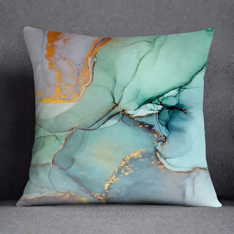 DecorBites™ animal pattern decorative pillowcase 45x45cm with vibrant teal gold and gray abstract marble design