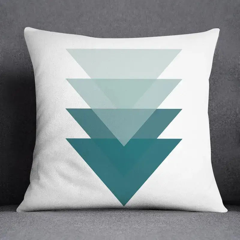 White throw pillow with modern geometric animal pattern decorative pillowcase in shades of teal for home and car use