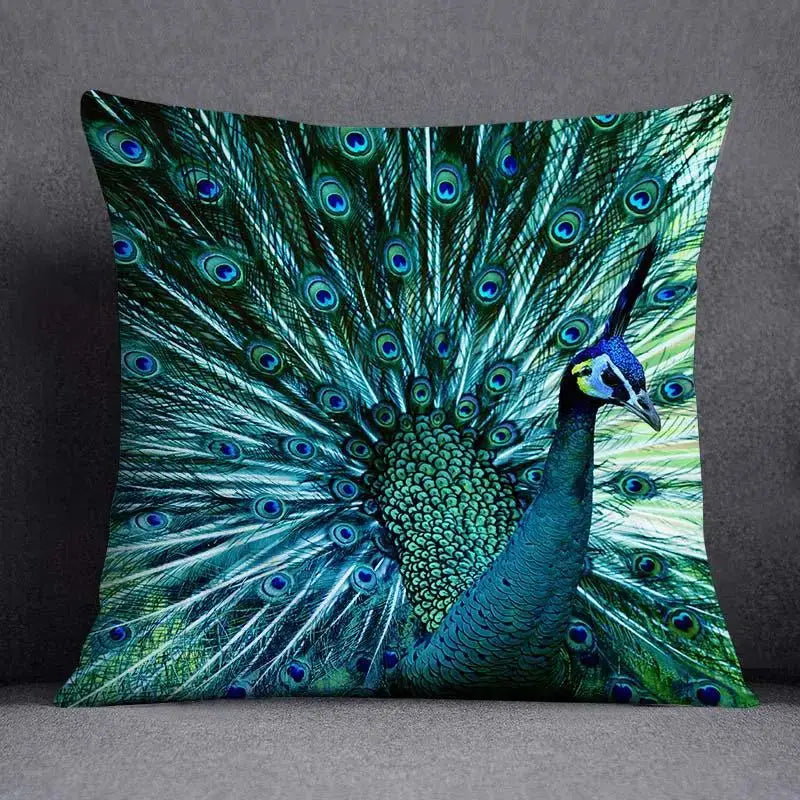 DecorBites™ animal pattern decorative pillowcase 45x45cm with vibrant teal and green peacock eye feather design