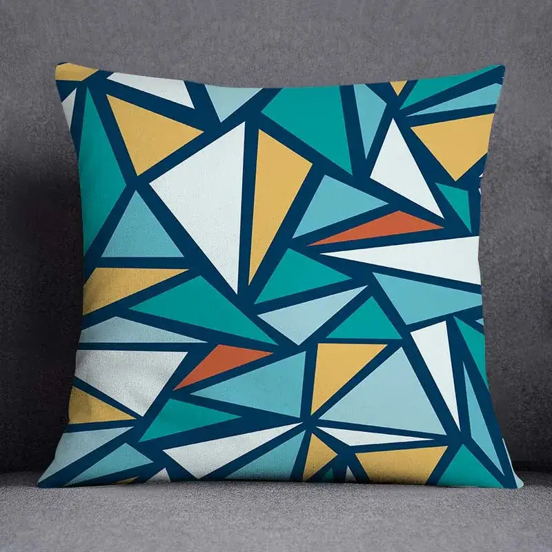 Decorbites™ animal pattern decorative pillowcase 45x45cm with bold teal white mustard yellow and orange geometric design