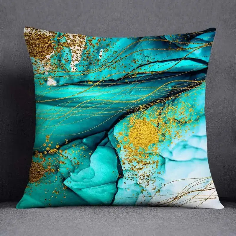 Decorbites™ animal pattern decorative pillowcase 45x45cm with vibrant turquoise and gold metallic marbled design