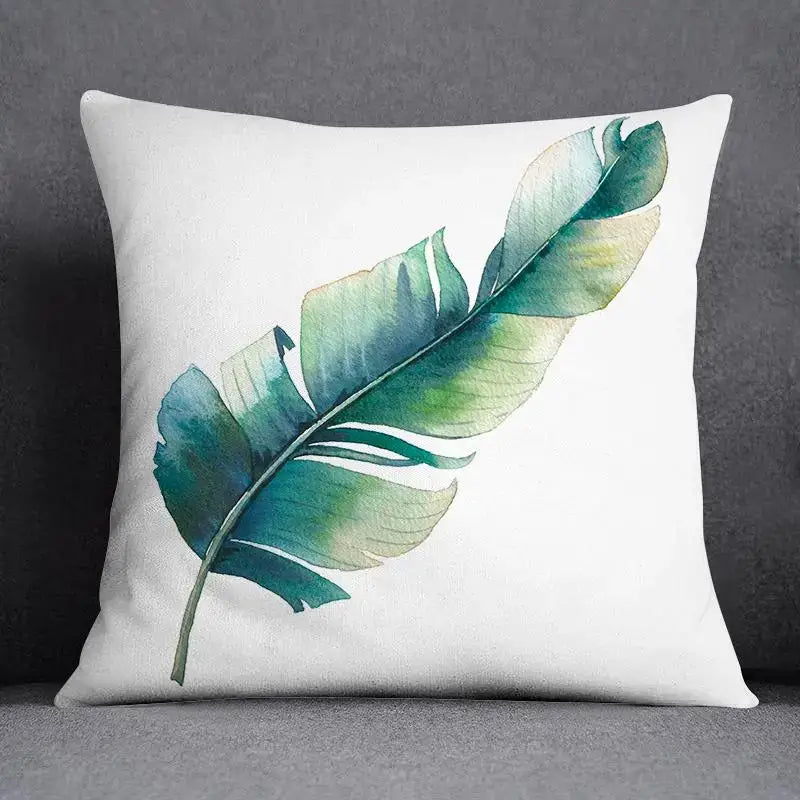 White throw pillow with teal and green watercolor tropical leaf design decorbites™ animal pattern decorative pillowcase 45x45cm