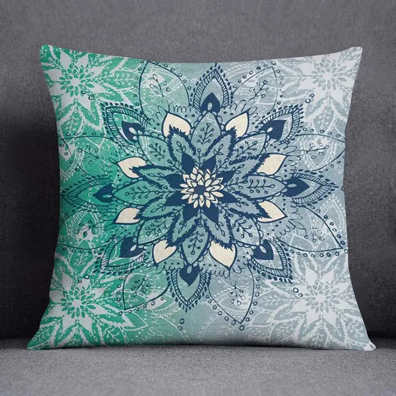 A square decorbites™ animal pattern decorative pillowcase 45x45cm with intricate teal navy blue and cream mandala design