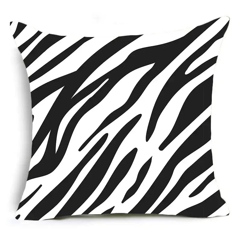 Square-shaped DecorBites™ animal print pillowcase cushion cover with bold black and white zebra stripe for sofa decor
