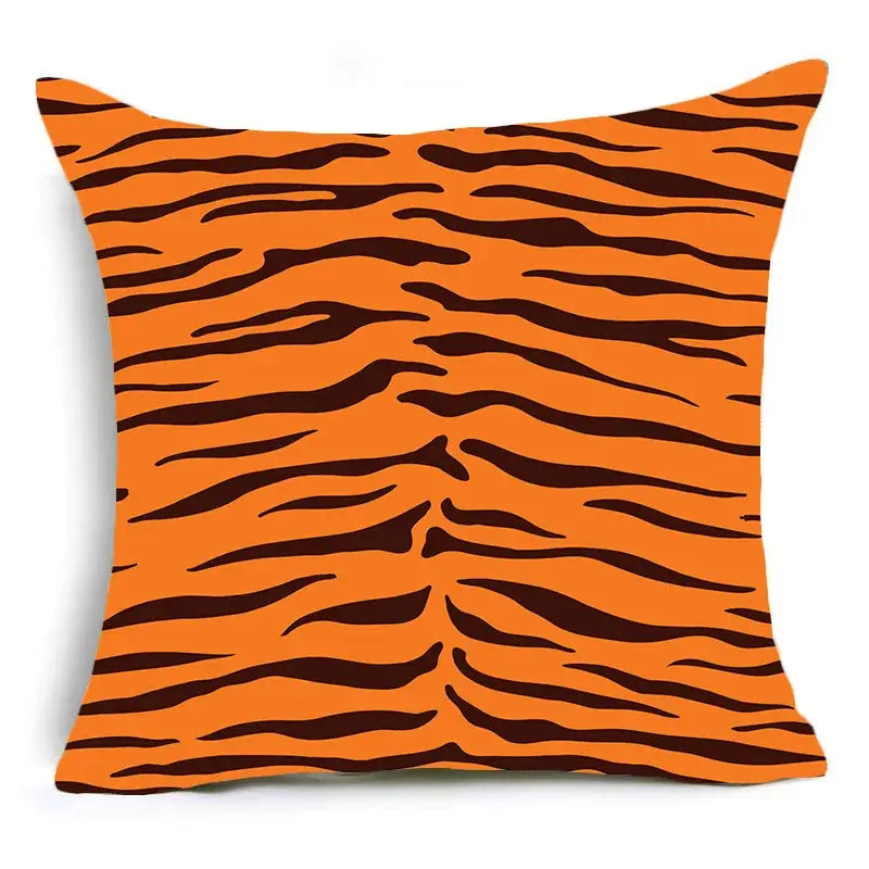Decorbites™ animal print pillowcase cushion cover in vibrant orange with bold black tiger stripe for sofa decor