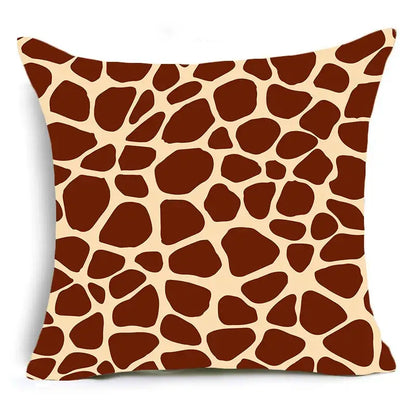 Square-shaped DecorBites™ animal print pillowcase cushion cover with classic giraffe brown spots on cream background