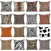A collection of DecorBites™ animal print pillowcase cushion covers featuring zebra leopard giraffe and cow patterns for sofa decor