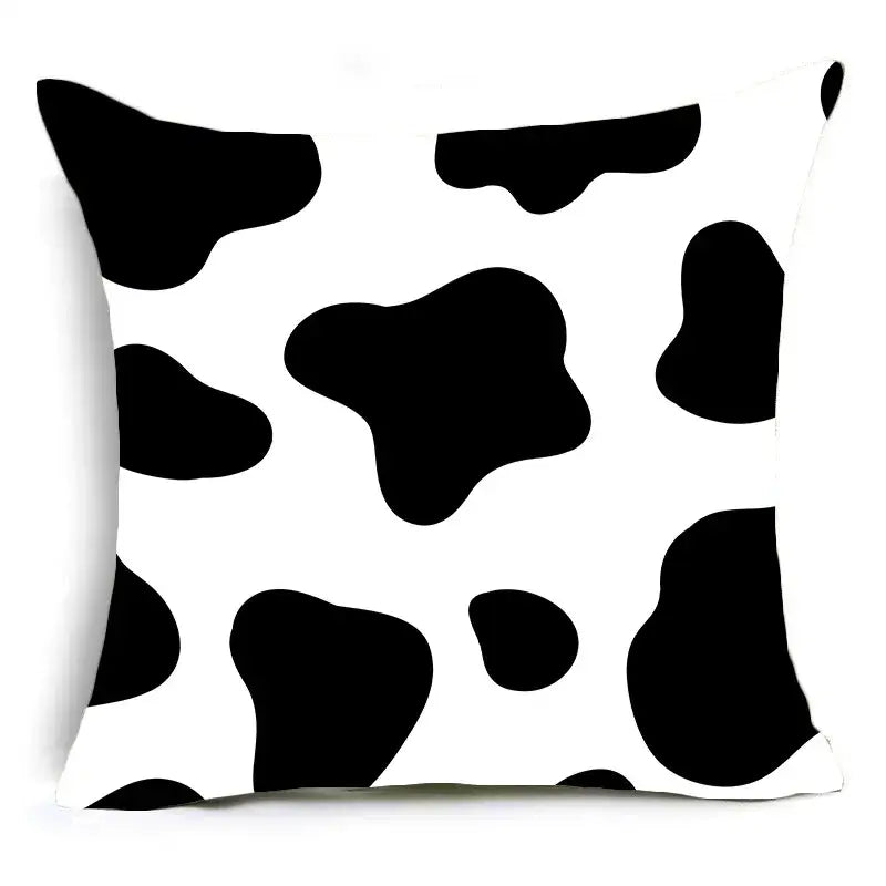 White throw pillow with black cow print pattern animal print pillowcase cushion cover for sofa decoration by decorbites