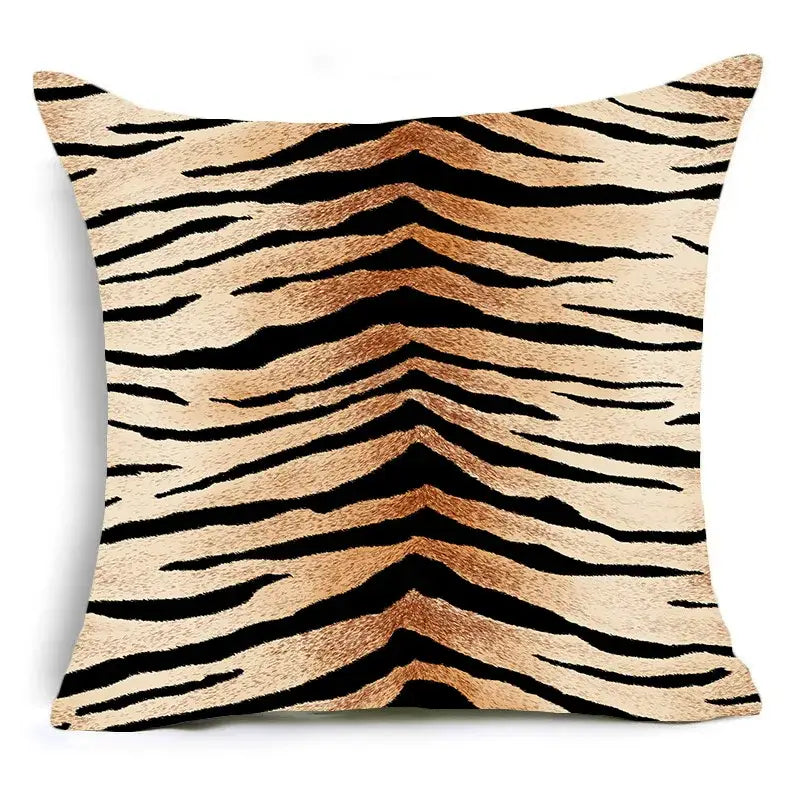 Square decorbites™ animal print pillowcase with bold black and tan tiger stripe print pillowcase cushion cover