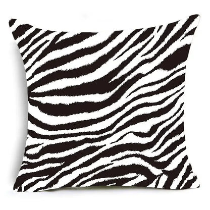 DecorBites™ square animal print pillowcase cushion cover with bold black and white zebra stripe for sofa decoration