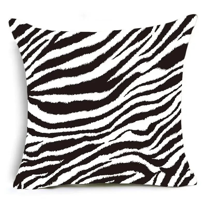 DecorBites™ square animal print pillowcase cushion cover with bold black and white zebra stripe for sofa decoration