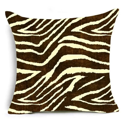 DecorBites™ animal print pillowcase with brown and cream zebra stripes and textured fabric for sofa decoration