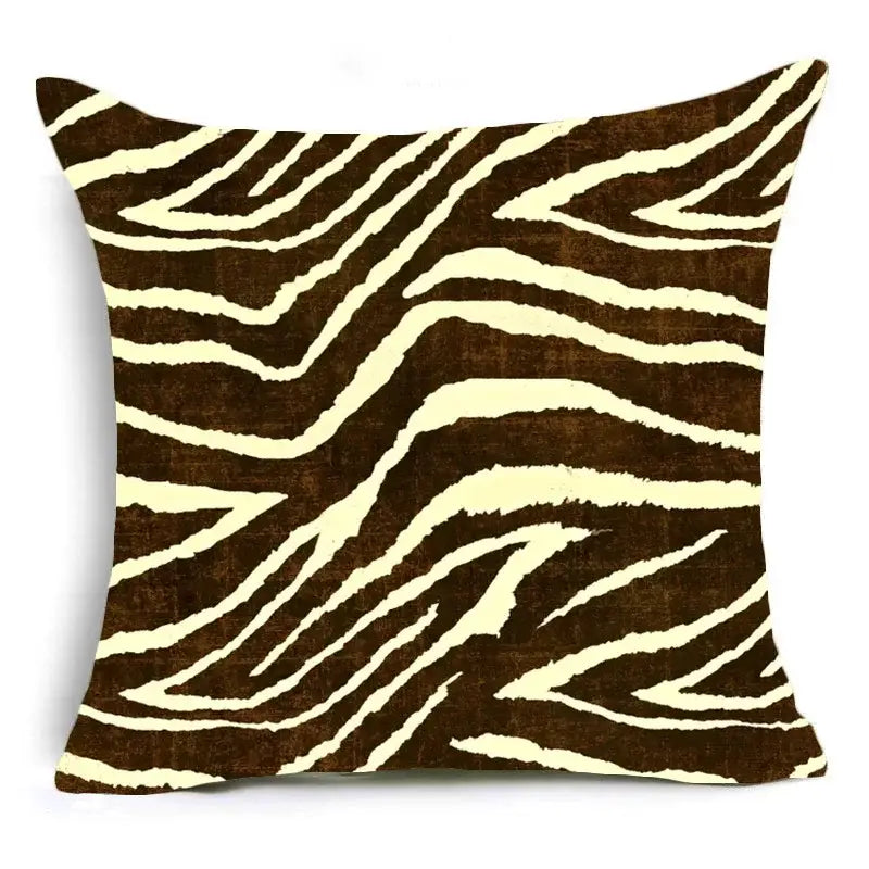 DecorBites™ animal print pillowcase with brown and cream zebra stripes and textured fabric for sofa decoration