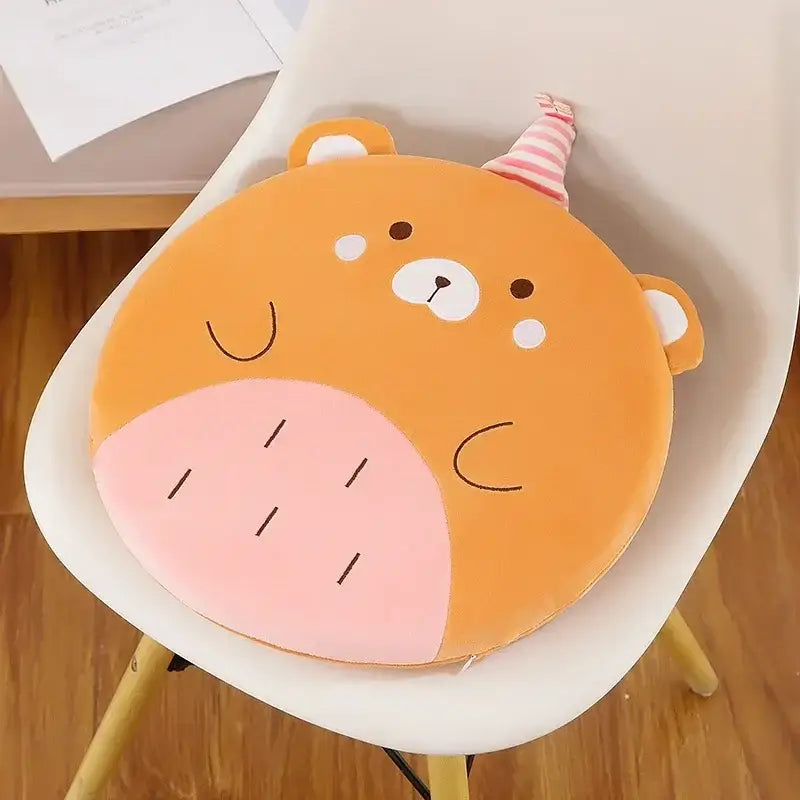 Orange plush bear-shaped decorbites™ animal print round office chair cushion with memory foam and velvet cover