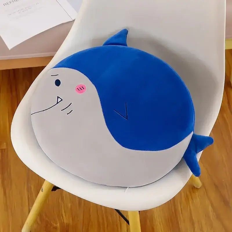 Decorbites™ animal print round office chair cushion with plush blue and gray shark design memory foam and velvet cover