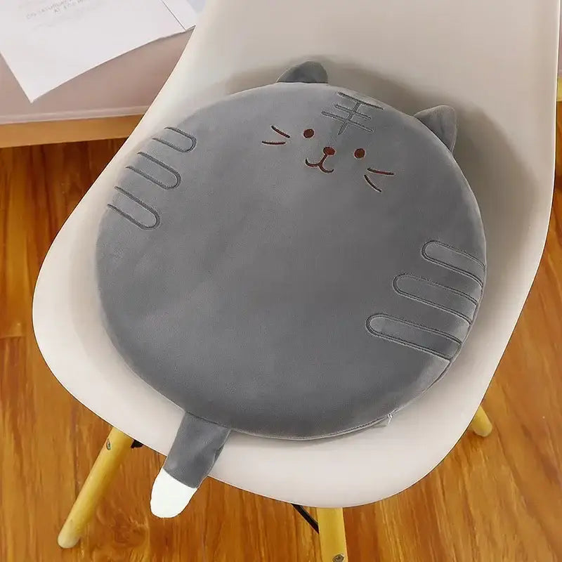 Gray plush cat-shaped decorbites™ animal print round office chair cushion with memory foam and velvet cover