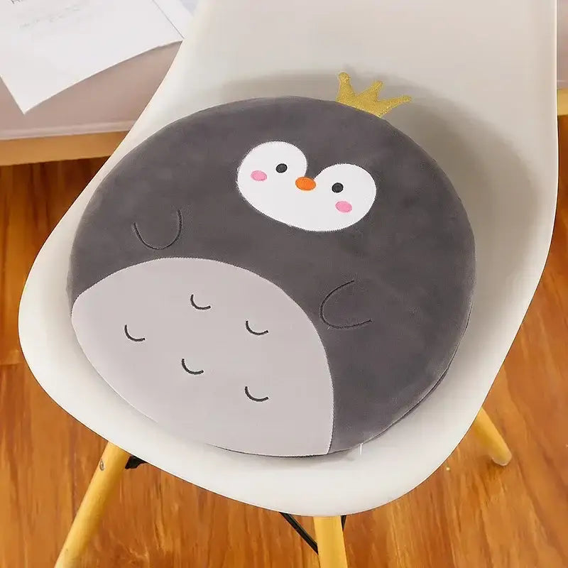 Decorbites™ animal print round office chair cushion in plush memory foam with velvet cover and penguin design