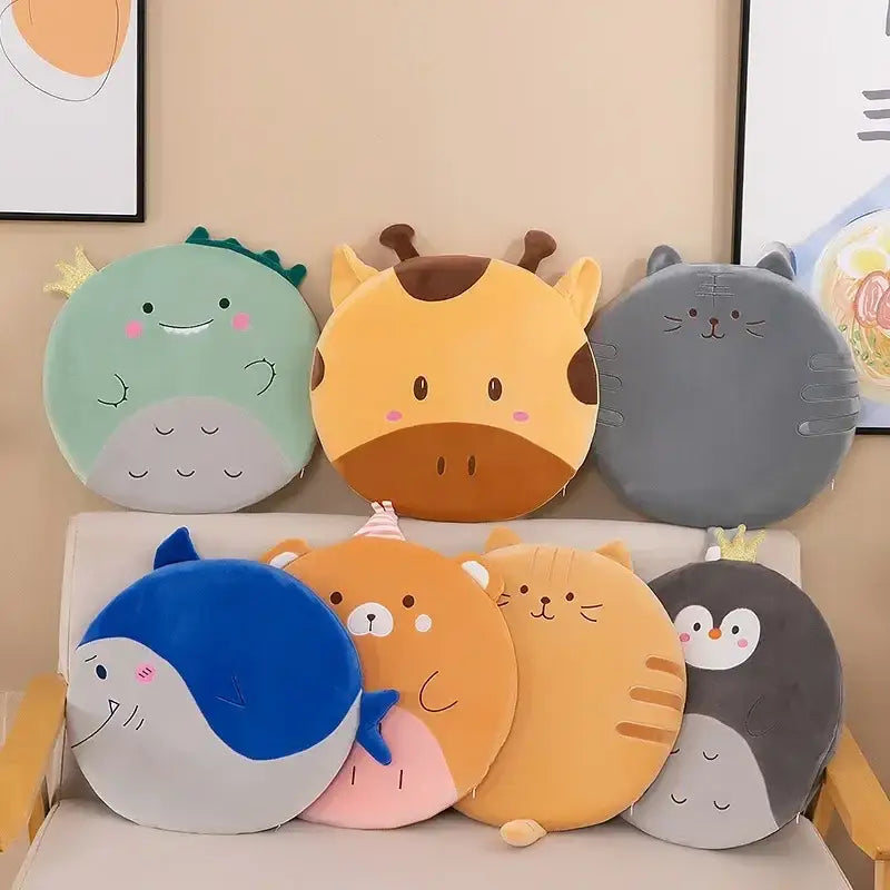Decorbites animal print round office chair cushions shaped like plush green dinosaur yellow giraffe gray cat and more with memory foam velvet cover