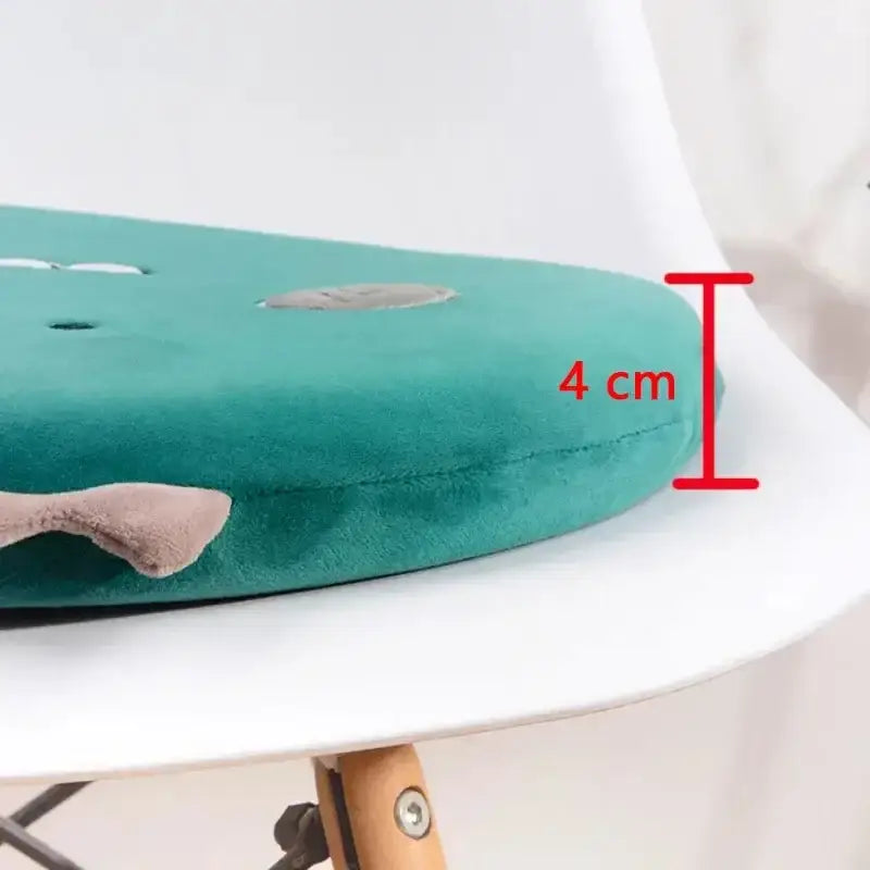 Teal plush DecorBites™ animal print round office chair cushion with embroidered eyes stitched nose and velvet cover