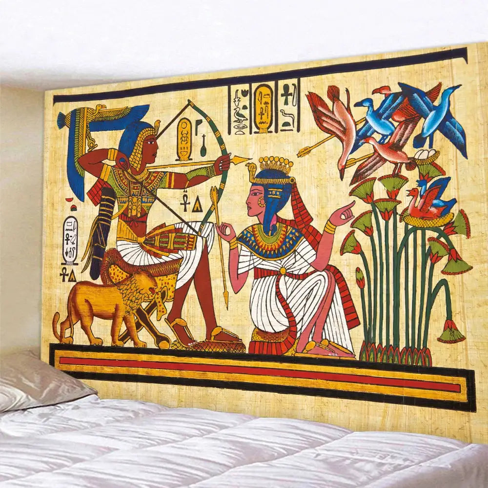 Decorbites™ animal psychedelic tapestry featuring vibrant egyptian-themed hieroglyphics for home decor and yoga mat use