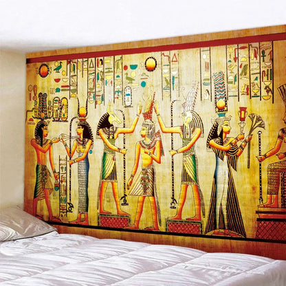 Decorbites™ animal psychedelic tapestry with egyptian hieroglyphics on golden yellow background for home decor yoga mat