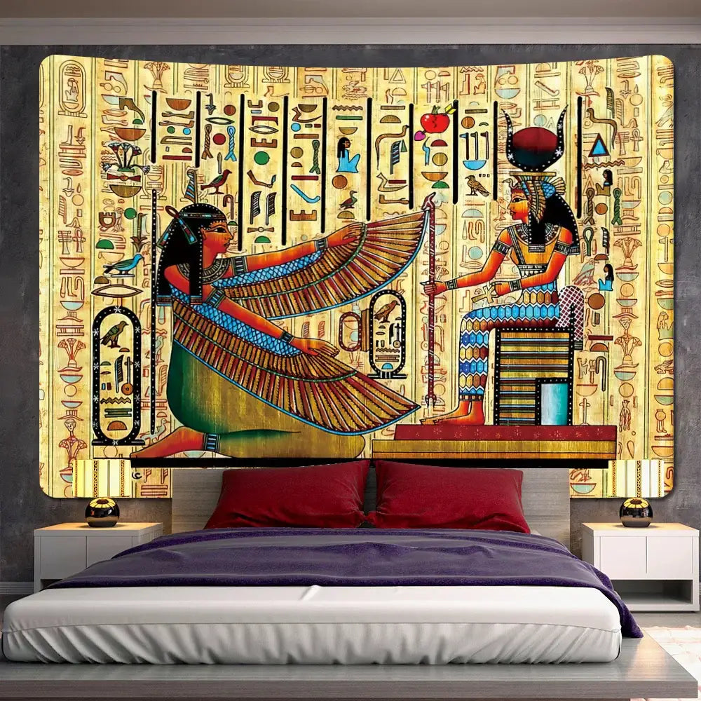 Decorbites™ animal psychedelic tapestry featuring vibrant egyptian-themed design for home decor and yoga mat use
