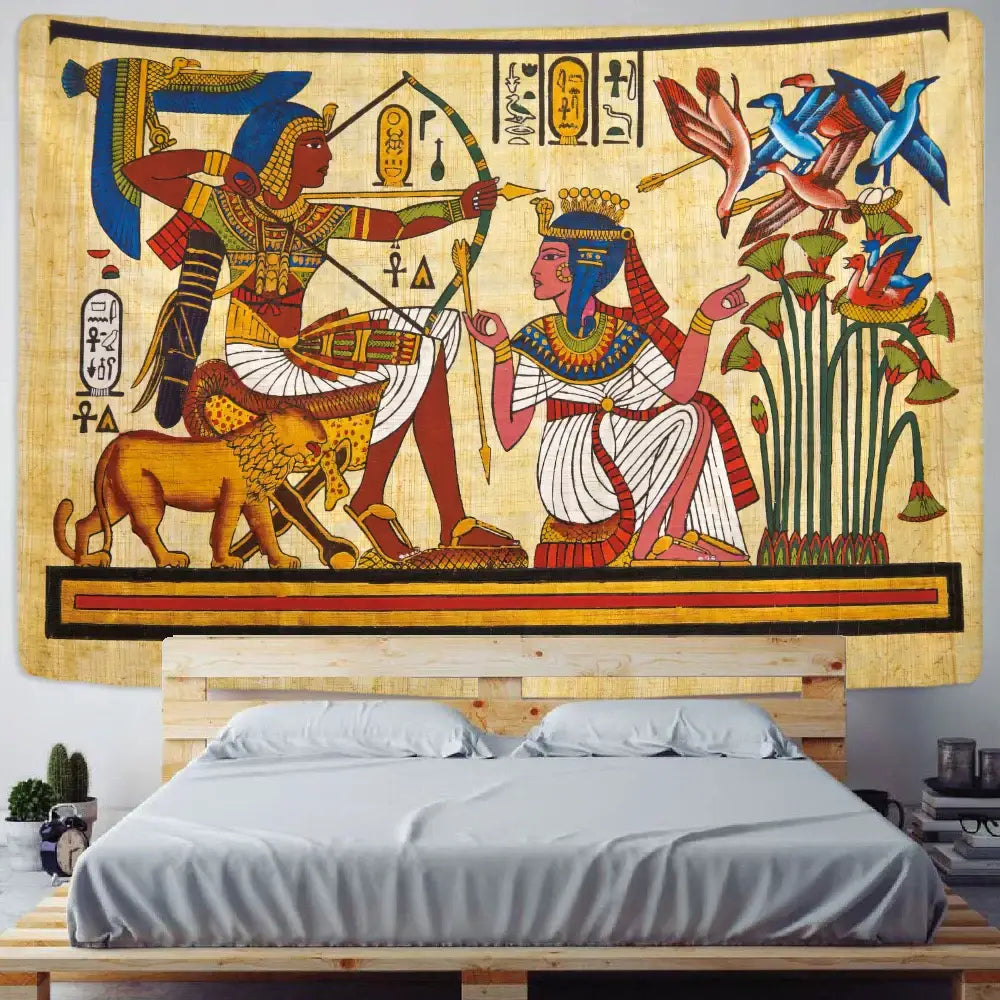 DecorBites™ animal psychedelic tapestry in vibrant colors with intricate hieroglyphics for home decor and yoga mat use