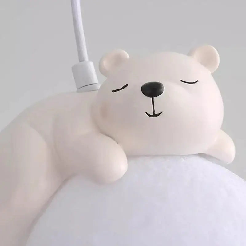 Decorbites™ cute white polar bear animal resin pendant lamp with closed eyes black nose for children’s room lighting