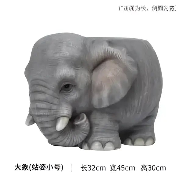 Gray elephant resin sculpture footstool seat with textured skin and white tusks for living room decorbites animal resin sculpture