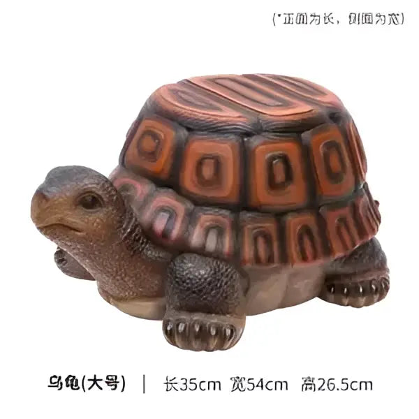 Decorbites animal resin sculpture footstool seat featuring a brown and black tortoise with detailed shell patterns