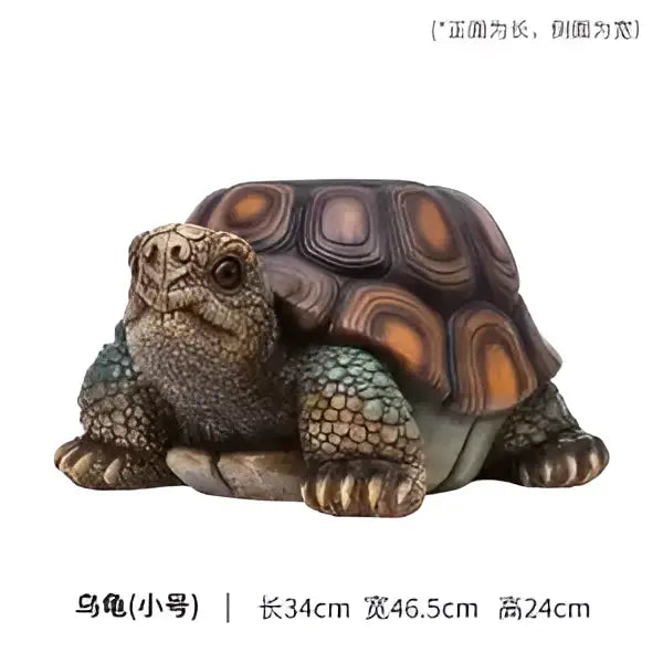 Decorbites™ animal resin sculpture footstool seat features a detailed tortoise with textured brown and orange shell and greenish-gray limbs