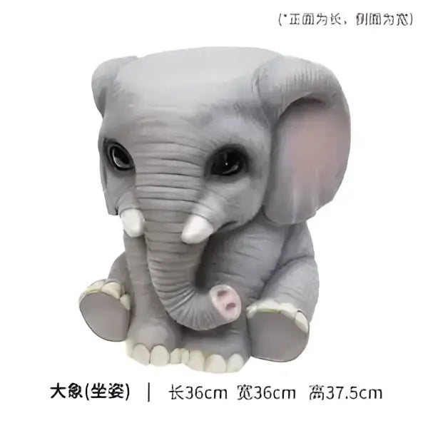 Gray ceramic elephant resin sculpture footstool seat with white tusks and pink ears for living room decor