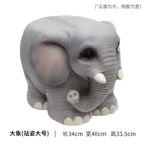 Gray animal resin sculpture footstool seat featuring a mother elephant with baby crafted from durable resin for living room use