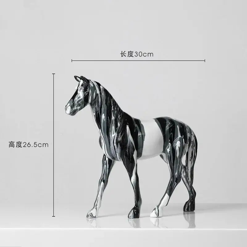 A sleek black and white glossy abstract horse resin statue 30cm long from decorbites animal resin statue collection