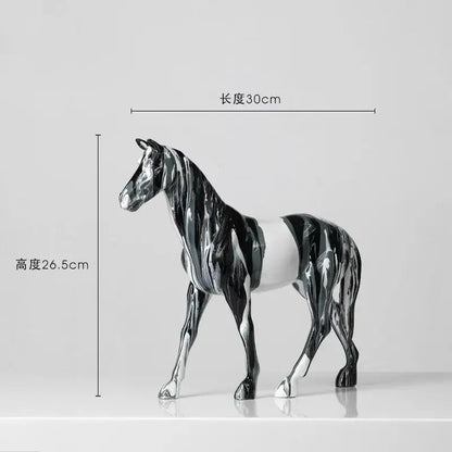A sleek black and white glossy abstract horse resin statue 30cm long from decorbites animal resin statue collection