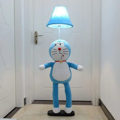 Blue plush Doraemon floor lamp with animal shape led and translucent shade for children’s room decoration by DecorBites