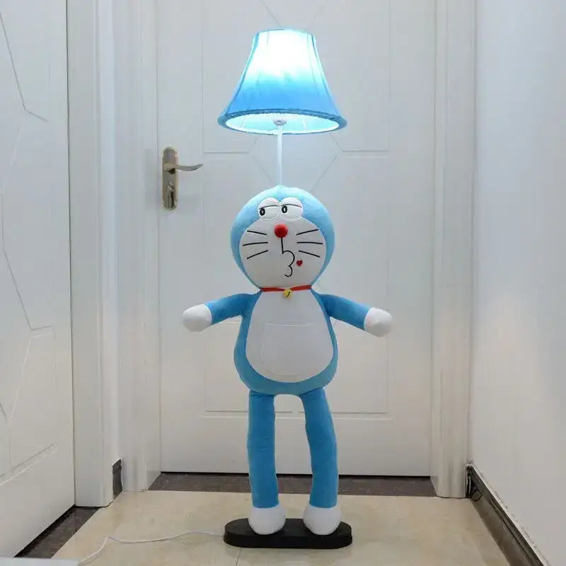 Blue plush Doraemon floor lamp with animal shape led and translucent shade for children’s room decoration by DecorBites