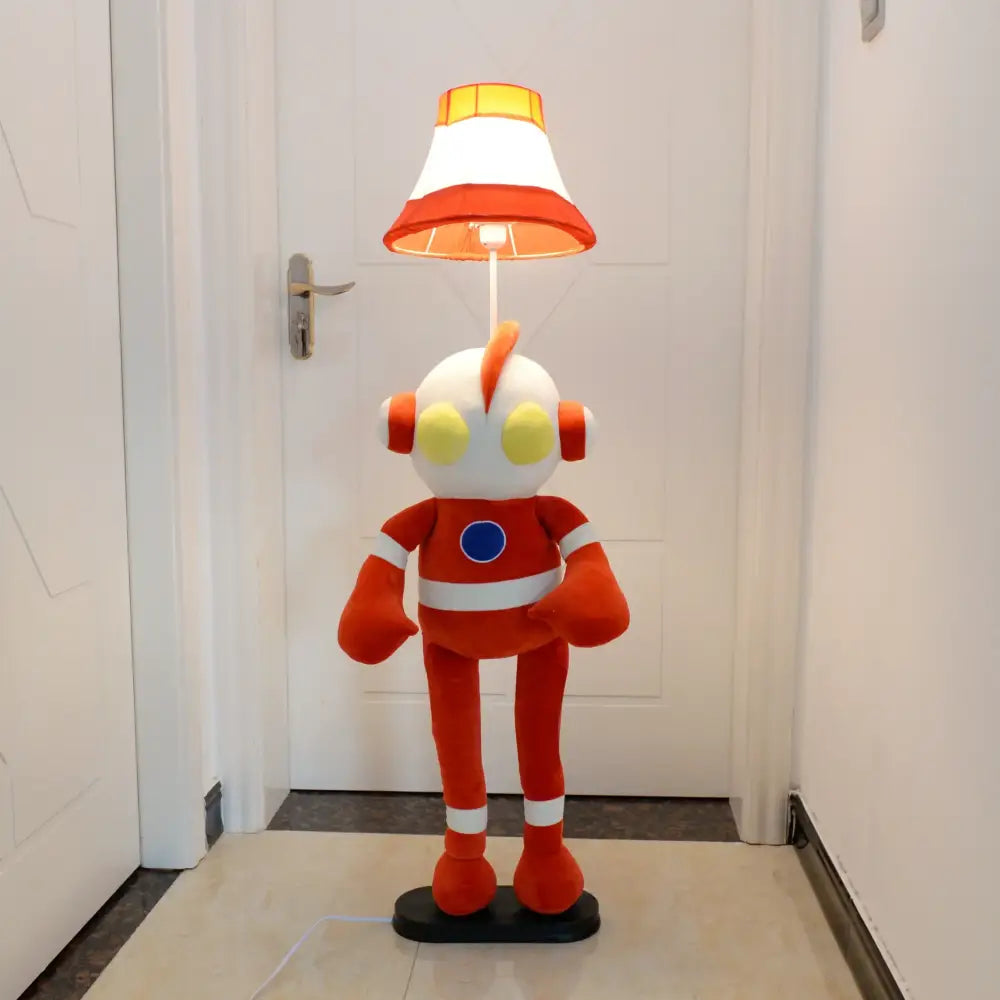 Decorbites orange and white plush ultraman animal shape led floor lamp with red-orange lampshade for children’s room decoration