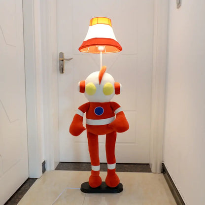 Decorbites orange and white plush ultraman animal shape led floor lamp with red-orange lampshade for children’s room decoration