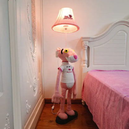 Decorbites™ animal shape led floor lamp featuring plush pink panther design with soft fabric and heart logo shirt