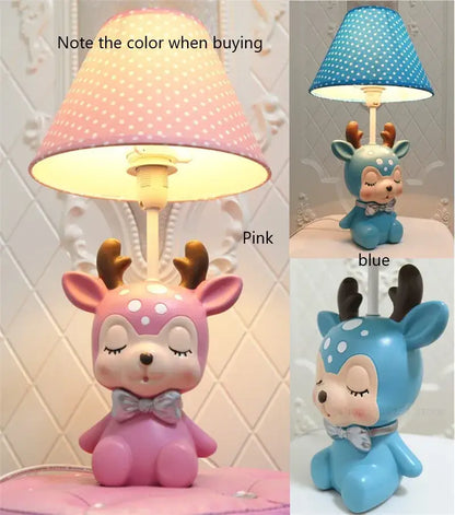 Pink deer-shaped animal shape led floor lamp with polka-dot shade and bow tie for children’s room decoration