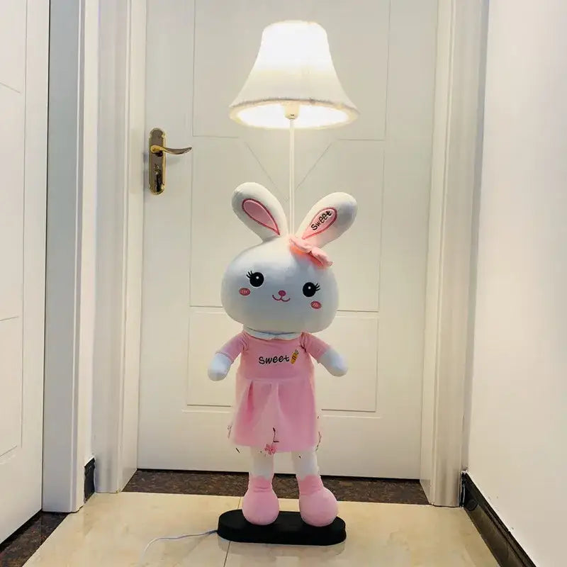 DecorBites™ plush white animal shape led floor lamp with pink ears and bow for children’s room decoration