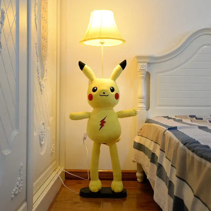 Decorbites™ yellow plush pikachu animal shape led floor lamp with black ears and red lightning bolt on black base