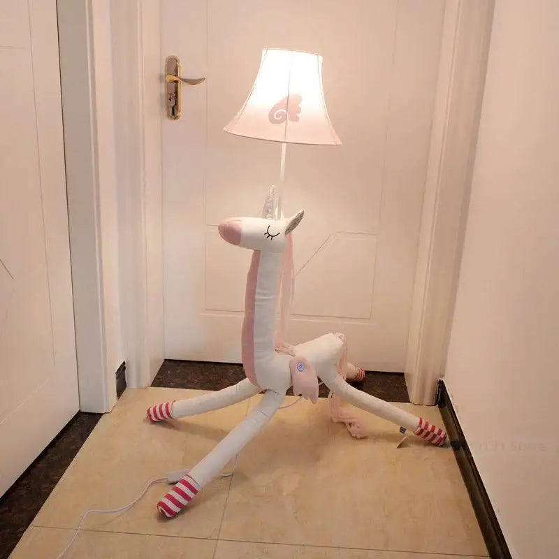 DecorBites™ animal shape led floor lamp white unicorn with pink accents and glowing shade for children’s room decoration