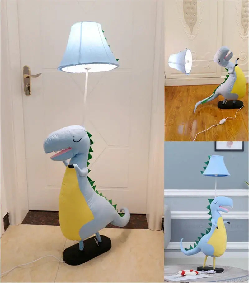 Decorbites™ animal shape led floor lamp in light blue and yellow with green spines and soft fabric body for children’s room