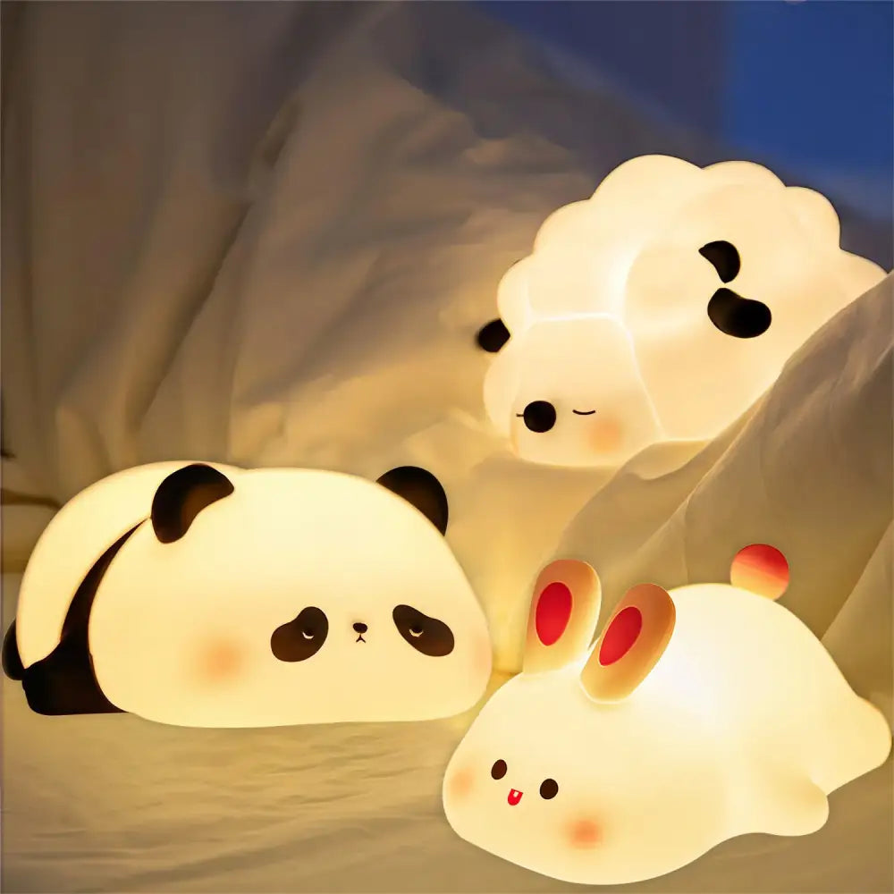 Decorbites™ animal silicone night light shaped like a soft-glowing panda with black ears and eyes usb rechargeable