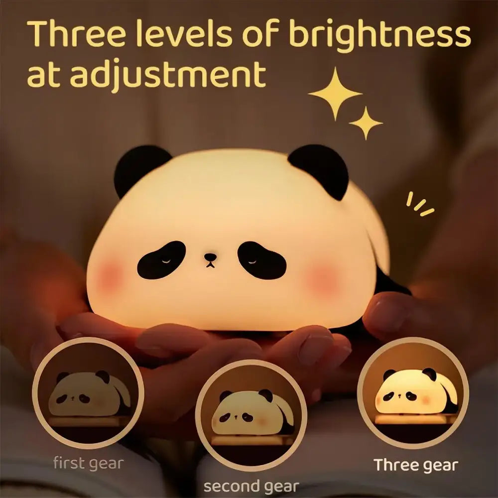 Soft glowing panda-shaped animal silicone night light with three adjustable brightness levels for kids bedside use