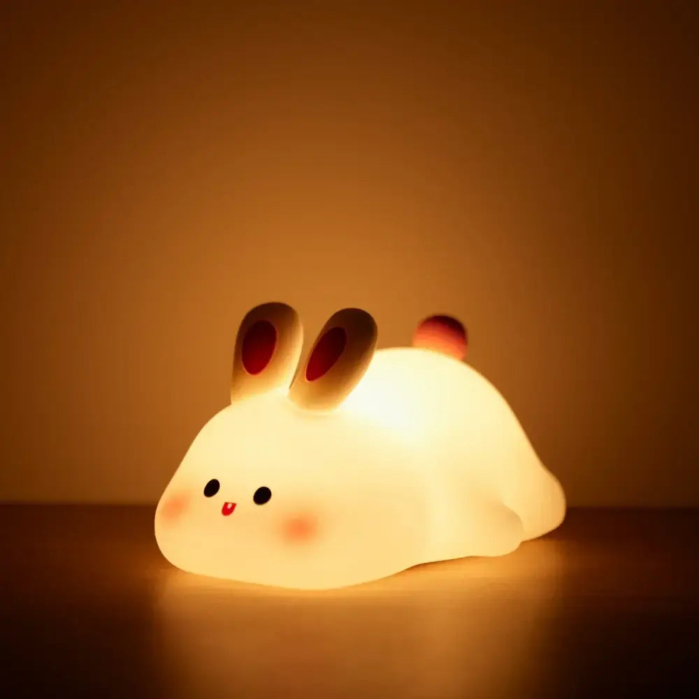 Decorbites™ animal silicone night light is a soft white rabbit with pink cheeks usb rechargeable bedside lamp