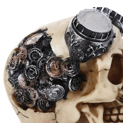 DecorBites™ animal skull head punk metal decoration with intricate gears and goggles in silver and bronze for bar ambiance
