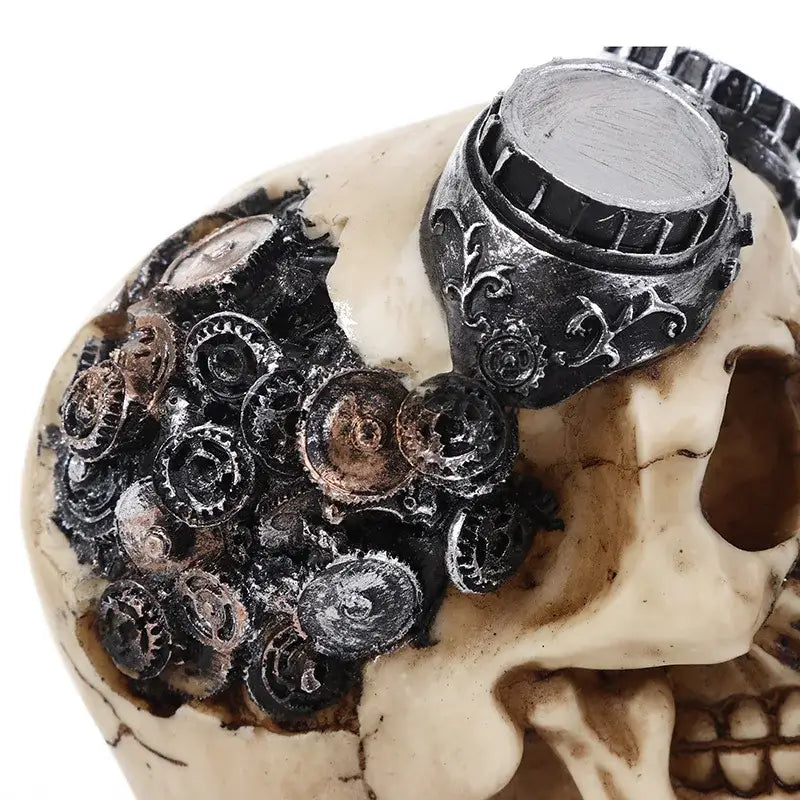DecorBites™ animal skull head punk metal decoration with intricate gears and goggles in silver and bronze for bar ambiance